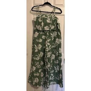 Green Floral Print Two-Piece Boho Pants Set by Midnight Sky